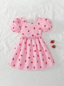 SHEIN Elladie kids 女童甜美纯色泡泡袖连衣裙，可拆卸蝴蝶结，夏季休闲度假装