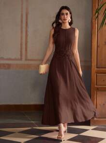 ZEYLAH VESTIDO DE LINO CON CINTURÓN - Café integral - Ver 6