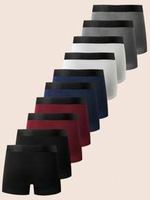 Manfinity Underwear&Sleepwear Basics 10pcs/Pack Men's Casual Contrast Color Elastic Waist Boxer Briefs Multipack Trunk - Multicolor - View 2