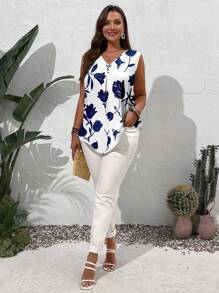 EMERY ROSE Áo cánh không tay in hoa cổ chữ V mùa hè cỡ lớn, thường ngày - Nhiều màu - Xem 3