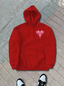 Manfinity EMRG 男士休闲时尚印花宽松长袖连帽运动衫 - 紅色 - 查看 3