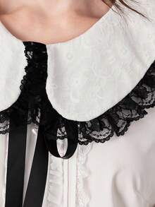 ROMWE EDITION 女士时尚可爱彼得潘领蕾丝边长袖衬衫 - 白色 - 查看 4