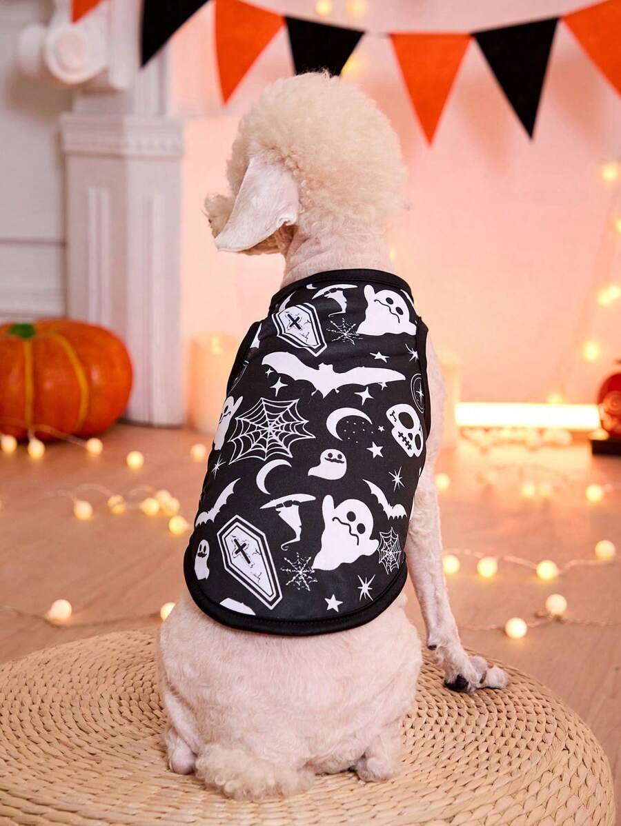 PETSIN Chaleco transpirable y ligero con patrones de murciélago, telaraña, fantasma y otros, nuevo artículo para gatos y perros, de Wansheng en negro y blanco - Multicolor - Ver 1