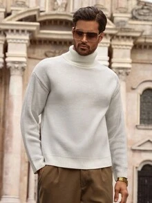 HIMLAND Men's Fashion Pullover Sweater With Horse Head Pattern, Loose And Relaxed Knit Men Turtleneck Shirts Mock Neck Men Men Knitwear Summer Turtleneck Men Turtleneck Sweater Men Knit Wear Men Knitwear Men , Fall Winter - Multicolor - View 4