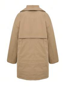 DAZY Khaki Windbreaker Jacket, Double-Breasted Design, Long Style Men's Padded Coat, Winter - Khaki - View 5