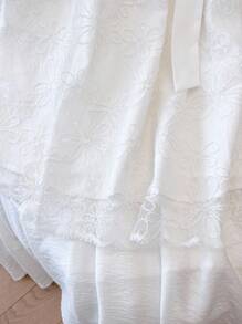 SHEIN Clasi Plus Size Women's Romantic Elegant Sweet Vacation Style Mesh Embroidered Camisole & Tie-Up Waist Flowy Skirt Set - White - View 4