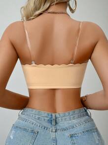 SHEIN Casual Comfy Simple Style Seamless Soft Wireless No Rims Thin Pad Wavy Edge Front Buttoning Jelly Strapless Bra - Apricot - View 2