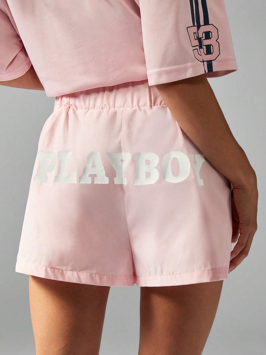 Missguided x Playboy 中长款棉质休闲家居服睡衣抽绳腰短裤舒适步行裤夏季节日沙滩装休闲日间装 - 粉色 - 查看 1