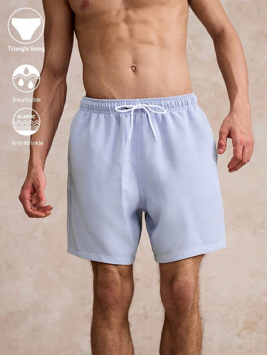 Surfspeed Short de plage décontracté unicolore pour hommes, été - Bleu azur - Voir 1