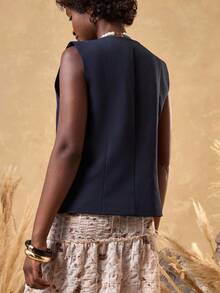 Bóhologie Blazer élégant pour femmes avec boutons dorés de haute qualité, Blazers - Bleu marine - Voir 2