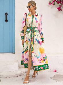 Vivid Eden 女式休闲度假全印花前扣长裙 - 彩色 - 查看 7