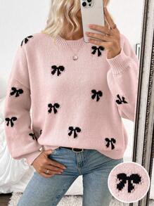 EMERY ROSE 2024 New Arrival European & American Blogger Style Cute Bow Design Casual Pullover Sweater, Age-Reducing Knit Pullover Fall Winter - Multicolor - View 8