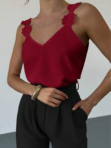 Firerie 新款优雅露背碎花女式衬衫，露背上衣，夏季节日优雅婚礼宾客上衣女士教堂度假 - 酒紅色 - 查看 3