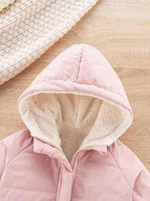 SHEIN Playful Pals Baby Girl Infant Toddler 0-3 Years Old Warm Thermal Lined Hooded Jacket, Suitable For Winter, School, Outings, Birthday Parties, Versatile Design Fall