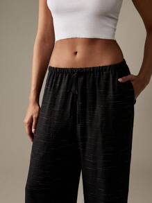 MISSGUIDED 宽腿亚麻质感长裤，松紧腰抽绳阔腿裤，轻盈休闲宽松夏季海滩度假装，高腰飘逸裤