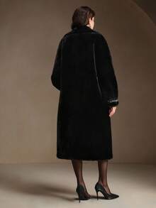 Anewsta Jaqueta de pele sintética de luxo feita à mão com gola de pele sintética de cristal e manga comprida para mulheres, adequada para outono/inverno, Natal, ano novo, festa, elegante, luxuosa, formal, chique, preta