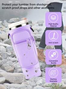 1 件带手机袋的水瓶袋，适用于 40/30 盎司带手柄的玻璃杯，带可调节肩带，钥匙钩，适合徒步旅行露营运动水瓶套隔热袋斜挎包 - 彩色 - 查看 5