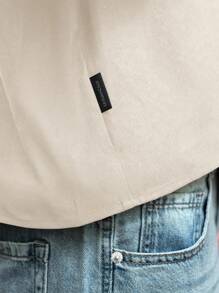 SWAVVY Áo sơ mi nam tay ngắn dệt rộng rãi, thời trang và trẻ trung, đi học - Màu be - Xem 6