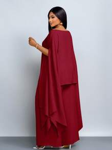 SOLERSUN Bộ đồ vest hai mảnh, bộ đồ ngày lễ rộng rãi, vải mùa thu cho nữ - Màu Đỏ Sâu - Xem 2