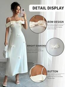 Elenzga 女士优雅蝴蝶结腰修身无袖中长连衣裙，高端大气，百搭减龄 - 杏色 - 查看 1