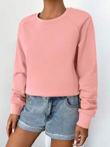 RueChic Solid Raglan Sleeve Sweatshirt - Pink - View 3