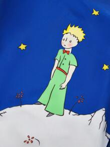 LE PETIT PRINCE X SHEIN 1 件卡通图案可折叠购物袋，带小袋的手提袋，可挂在包上的串珠链，图案：星球、玫瑰、小王子、月亮和星星