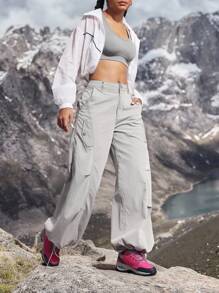 Women's Loose Fit Pockets Drawstring Waist Casual Denim Pants Outdoor Pants For Hiking Sun Protection Lightweight Quick Dry Hiking - Grey - View 8