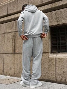 PAVTROS Manfinity Streetrush Men's Street Style Gothic Letter Print Drawstring Hoodie Set ,Fall Clothes - Grey - View 2