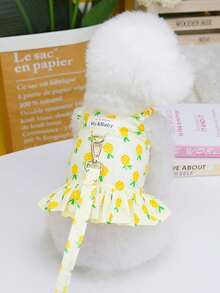 PETSIN 黄色菠萝休闲家居服连衣裙，适合日常穿着和宠物牵引绳，春夏季 - 黃色 - 查看 3