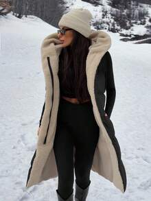 EURMUSE Clasi Two-Tone Reversible Padded Zipper Front Pockets Drawstring Hood Vest Jacket - Multicolor - View 6