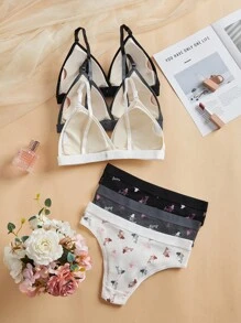 SHEIN 6pcs/Set Summer Printed French Style Lingerie Set For Girls - Multicolor - View 2