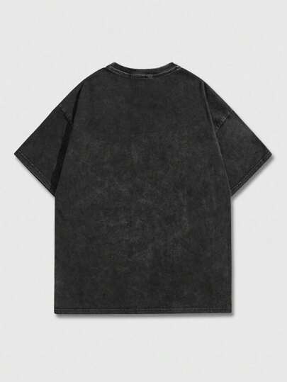 Grunge Punk Camiseta de manga corta con estampado de retrato de hombre y copos de nieve, adecuada para uso diario en primavera/verano