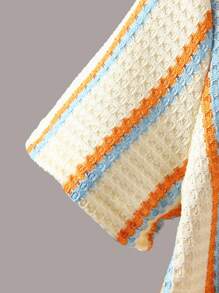 SHEIN 2pcs Young Boy Textured Stripe Knit Shirt And Shorts Set - Multicolor - View 3