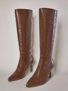 SHUZIA Damskie, codzienne, wygodne, zapinane na zamek kozaki do połowy łydki z poliuretanu olejowego na obcasie typu kociak - Wielbłąd - Zobacz 3