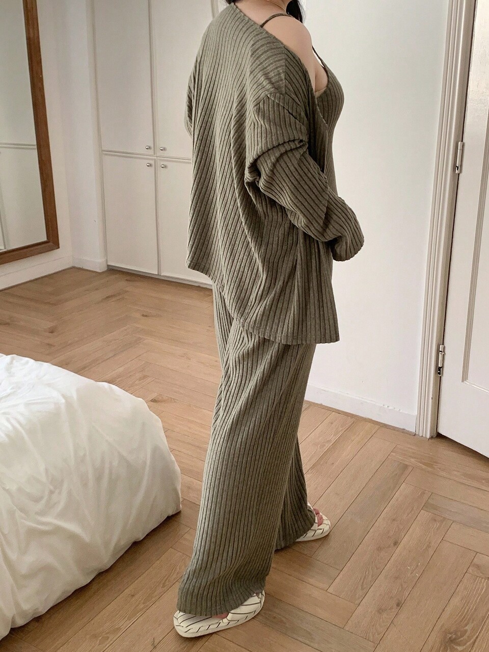 Dazy Plus 3pcs Plus Size Women Sleepwear Pajama Set, Camisole, Loose Pants, And Robe, Autumn, Cozy Outfits, Fall Winter Clothes