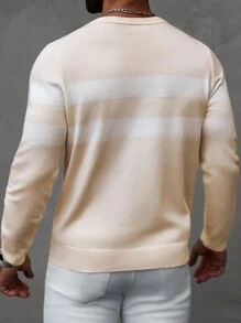 Manfinity Homme 男士条纹圆领长袖休闲套头衫 - 杏色 - 查看 2