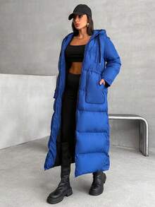 EURMUSE Women's Casual Drawstring Patched Pocket Winter Coat - Blue - View 3