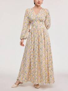 Veilorie 大碼花卉印花燈籠袖連衣裙 - 彩色 - 查看 4