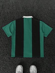 Manfinity Campus Court 男士休闲撞色纽扣半襟翻领 Polo 衫 - 彩色 - 查看 4