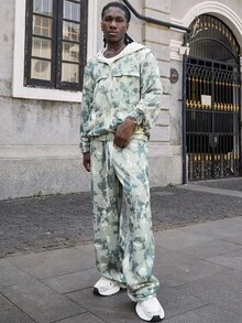 PAVTROS 1 Bộ đồ nỉ có mũ trùm đầu cho nam, áo nỉ có mũ trùm đầu và quần cạp rút, họa tiết rằn ri, chống gió và ấm áp, trang phục thường ngày/đi làm/đi học, quà tặng cho bạn trai/chồng Bộ đồ hai mảnh họa tiết rằn ri cho nam Bộ đồ nỉ có mũ trùm đầu có khóa kéo họa tiết rằn ri cho nam Bộ đồ phong cách đường phố cho nam - xanh quân đội - Xem 6