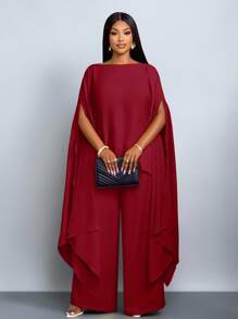 SOLERSUN Bộ đồ vest hai mảnh, bộ đồ ngày lễ rộng rãi, vải mùa thu cho nữ - Màu Đỏ Sâu - Xem 5