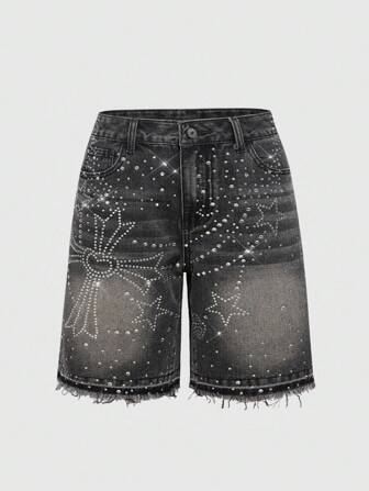Grunge Punk Y2K Rhinestone Cross Couple Matching Jeans