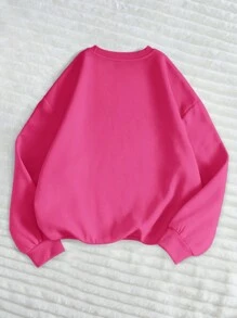 INAWLY Jesus Embroidery Pattern Solid Color Casual Loose Thicker Crew Neck Sweatshirt For Women, Autumn/Winter Graduation,Back To School,Graduation,Teacher For Women,Back To School Pullover Fall Sweatshirt - Hot Pink - View 3