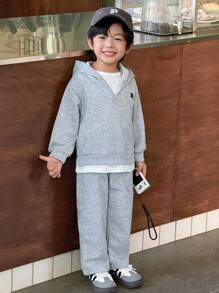 Genkimix Kids 男童休闲骑士印花长袖连帽衫和运动裤套装 - 灰色 - 查看 4