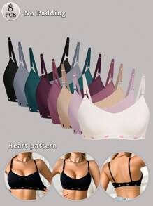 SHEIN 8 件无缝心形内衣套装，舒适休闲胸罩，带可调节肩带 - 彩色 - 查看 1