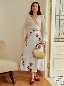 Omancia 女士秋季花卉印花百褶复古裙，适合外出、通勤、日常穿着、感恩节、返校、教师秋季女士服装 - 彩色 - 查看 4