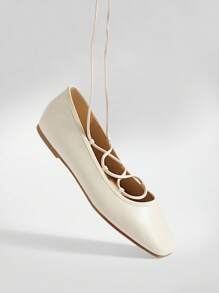 Solezae 百搭女士PU踝带芭蕾平底鞋舒适一脚蹬休闲办公室度假鞋清凉感 - 白色 - 查看 1