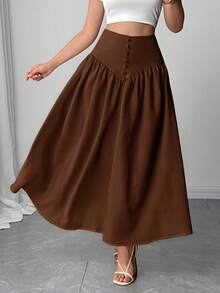 Firerie 新款休闲百搭轻薄仿亚麻喇叭裙，夏日度假波西米亚风优雅休闲裙 - 棕色 - 查看 7