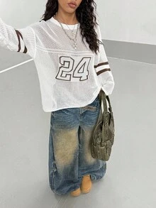 StreetHx New Letter Contrast Color Jacquard Casual Loose Hollow Out Round Neck Sweater Fall Winter Cloth For Women - White - View 6