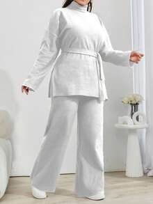 EURMUSE Solid Color Turtleneck Casual Sweater 2pcs/Set - Grey - View 4